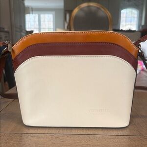 Vera Pelle Women's Leather Crossbody in Cream, Brown, and Tan